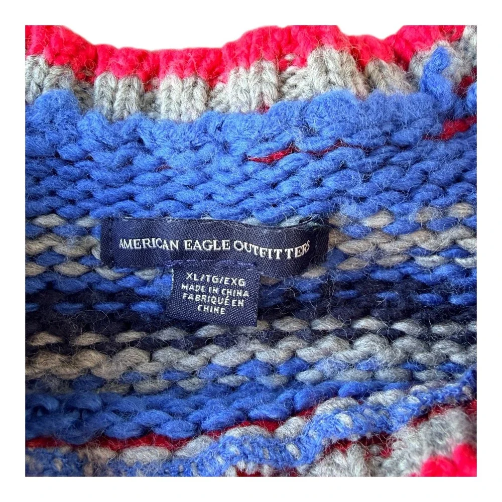 American Eagle Y2K Rainbow Stripe Wool Blend Sweater Womens XL Fitted Retro Knit